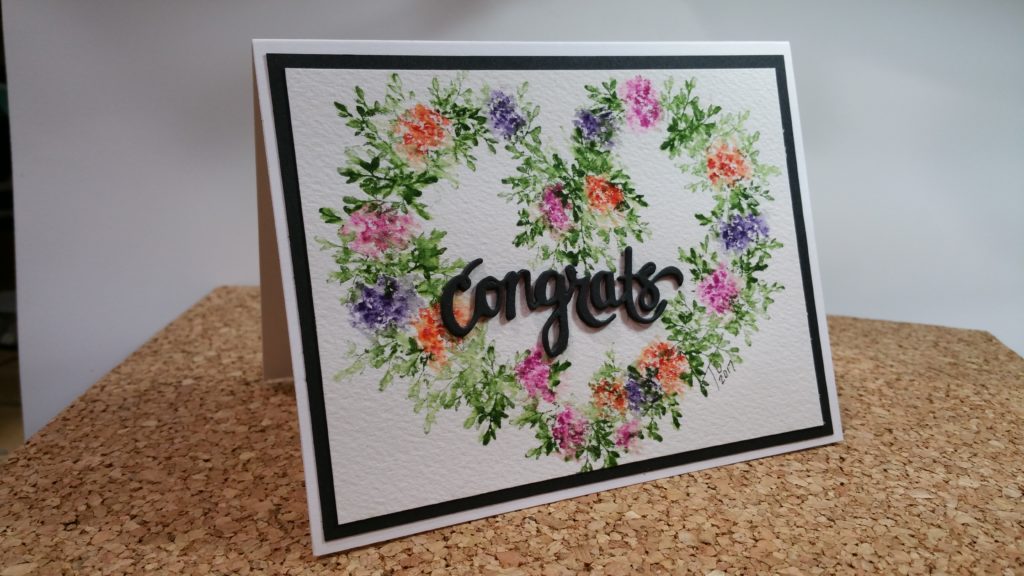 Watercolor Wreath Card Congrats, www.tobinartstudio.com