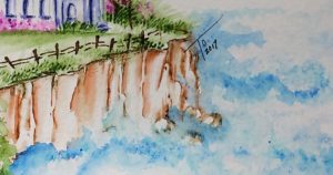Art Impressions watercolor church on a cliff