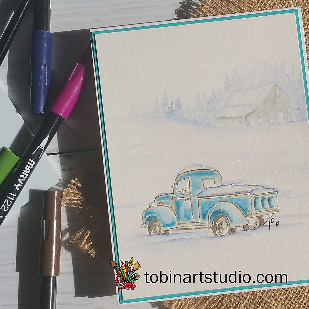 AI Watercolor Weekend | New Art Impressions Stamps | Winter Truck